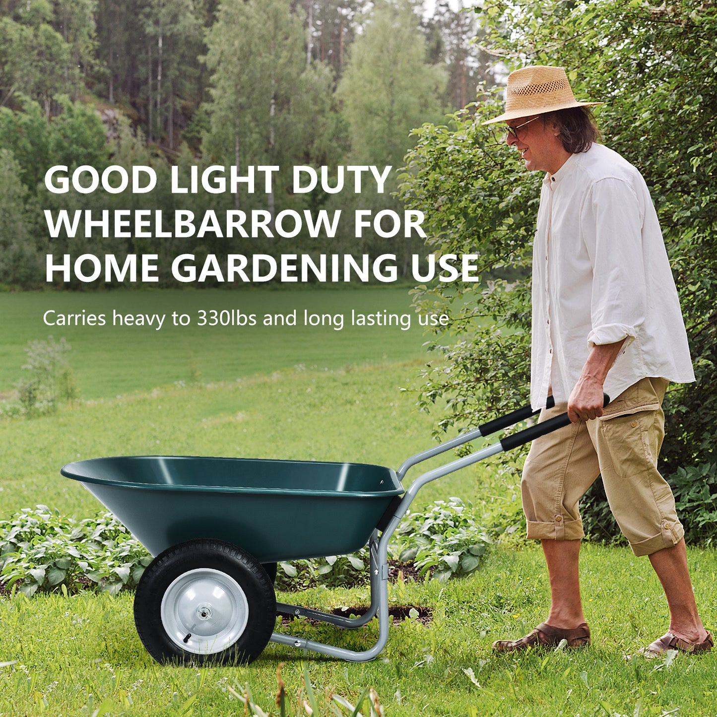 2 Tire Wheelbarrow Garden Dolly Utility Cart with14 inch Pneumatic Tires-Green