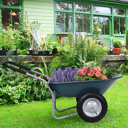 2 Tire Wheelbarrow Garden Dolly Utility Cart with14 inch Pneumatic Tires-Green