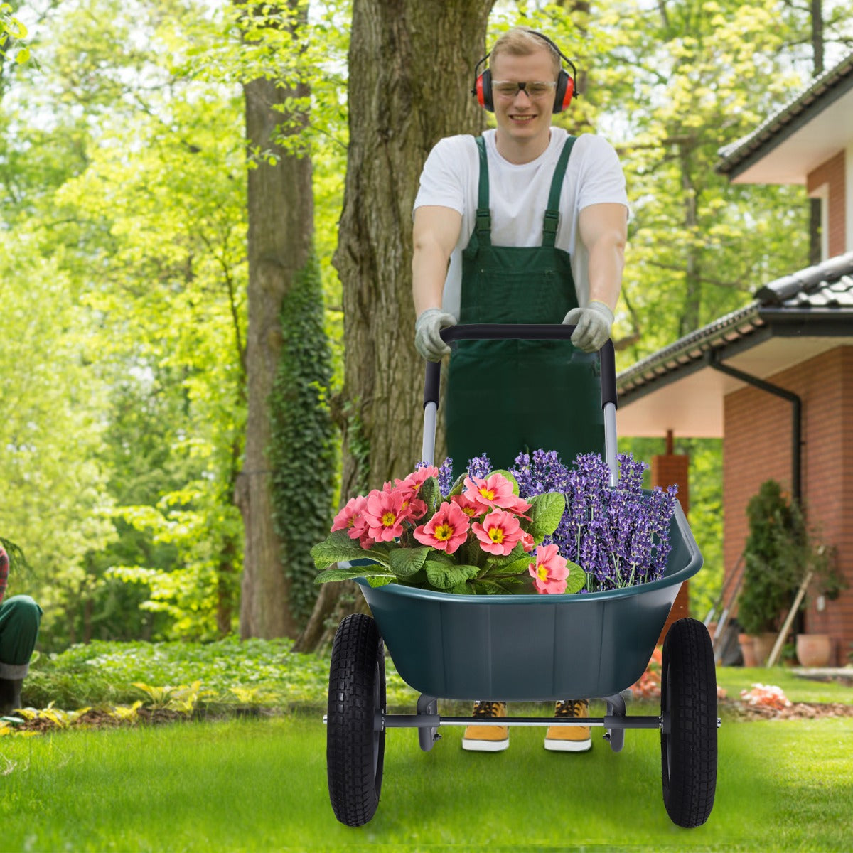 2 Tire Wheelbarrow Garden Dolly Utility Cart with14 inch Pneumatic Tires-Green