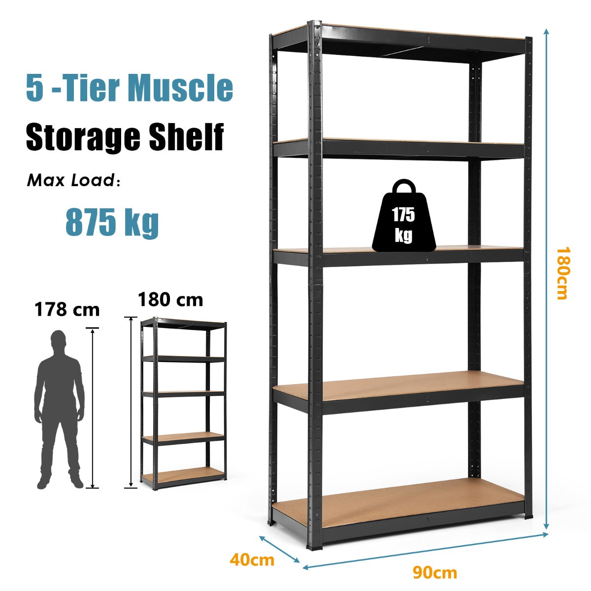 Heavy Duty Storage Rack with Adjustable Shelves for Home/ Office/ Garage-Black