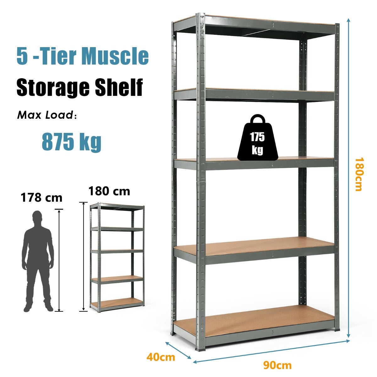 Heavy Duty Storage Rack with Adjustable Shelves for Home/ Office/ Garage-Grey