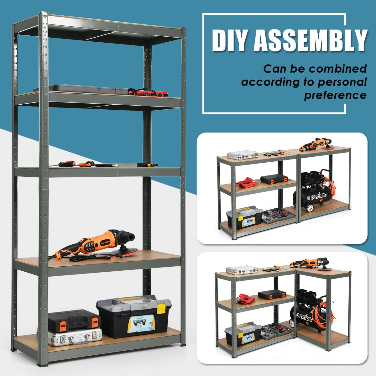 Heavy Duty Storage Rack with Adjustable Shelves for Home/ Office/ Garage-Grey