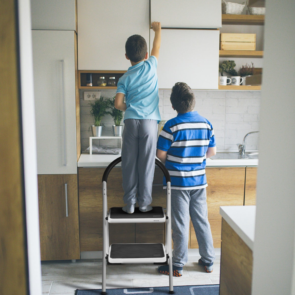 2 Step Household Ladder with Anti-Slip Platform and Lightweight Portable Design for Home/Garden