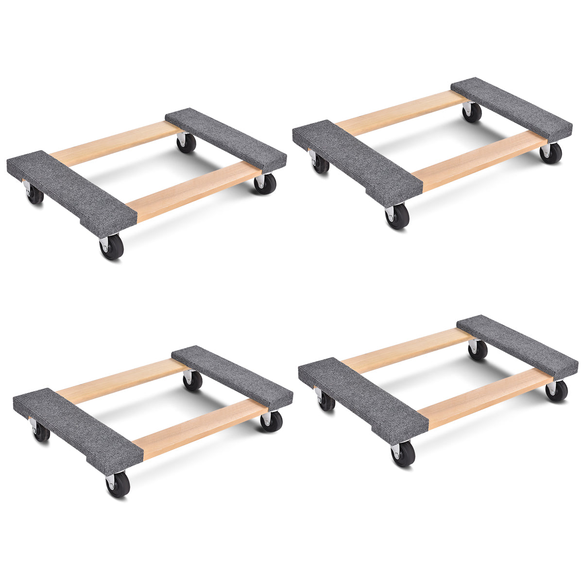 2/4 Pieces Movable Base Furniture Dolly Loaded 450kg 76 x 45.5cm-4 pieces