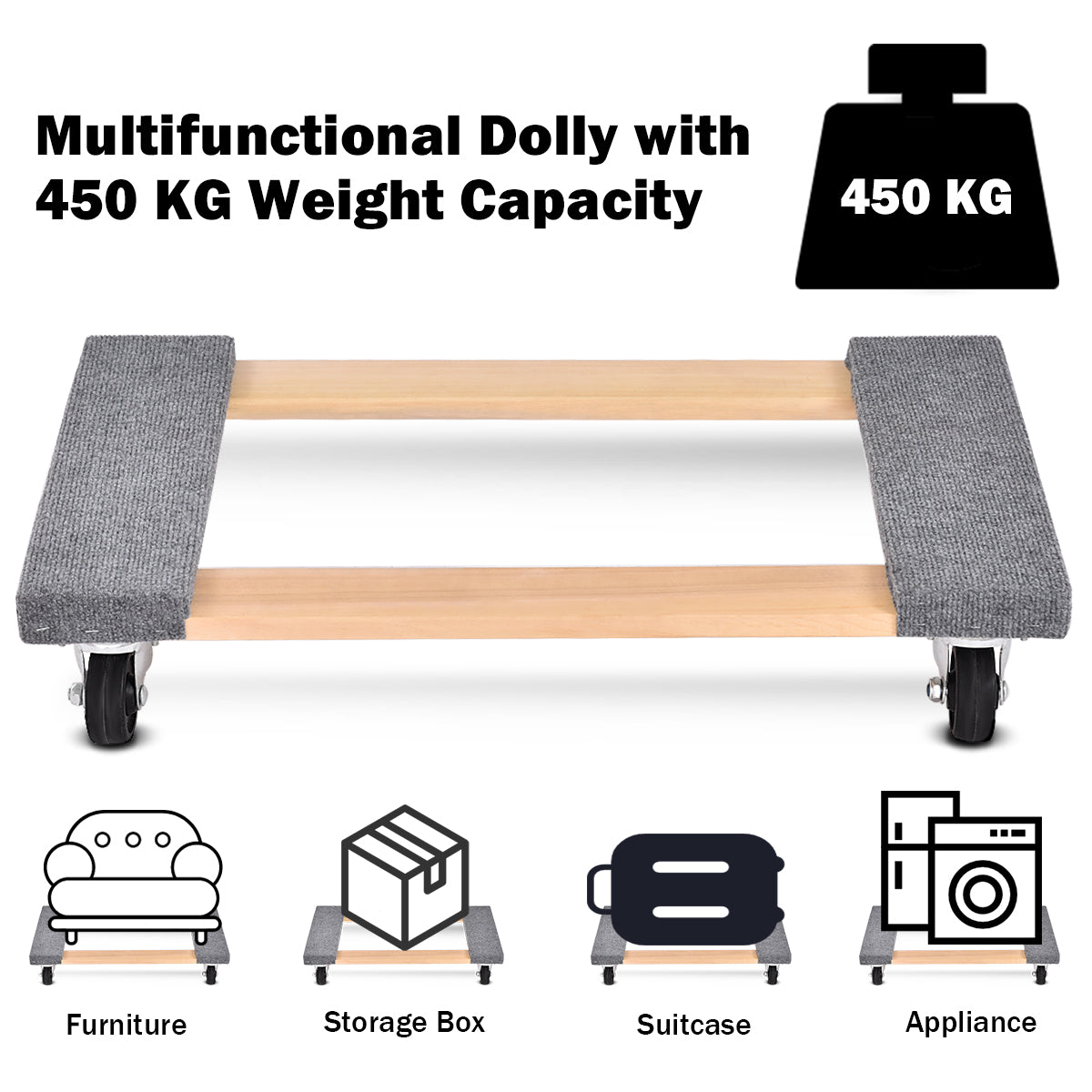 2/4 Pieces Movable Base Furniture Dolly Loaded 450kg 76 x 45.5cm-2 pieces