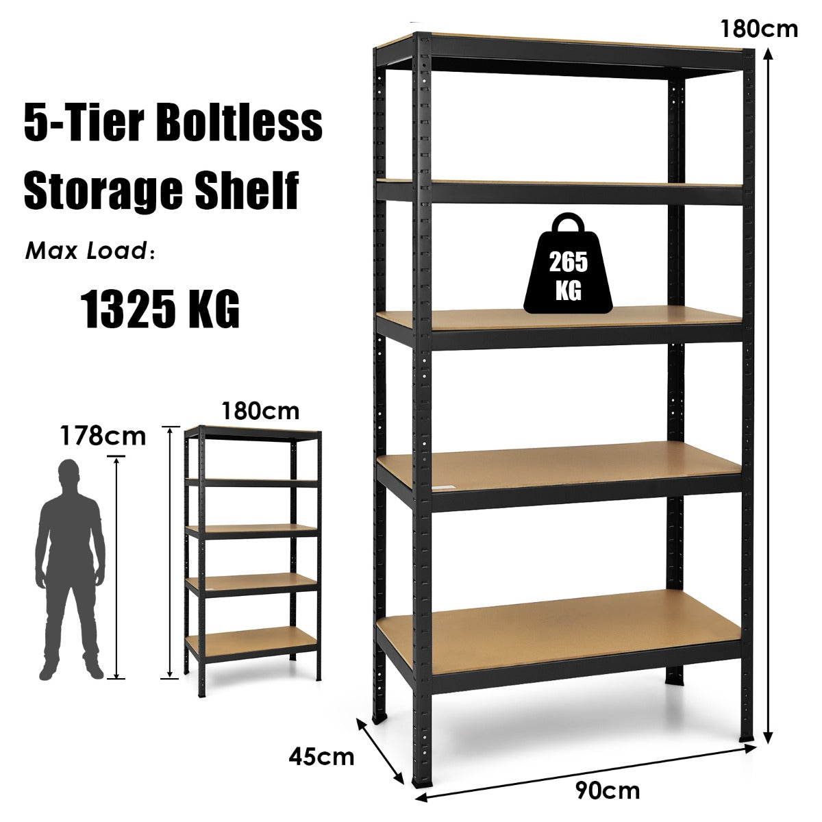 5-Tier Storage Shelves with Freestanding Shelving Unit for Garage-Black