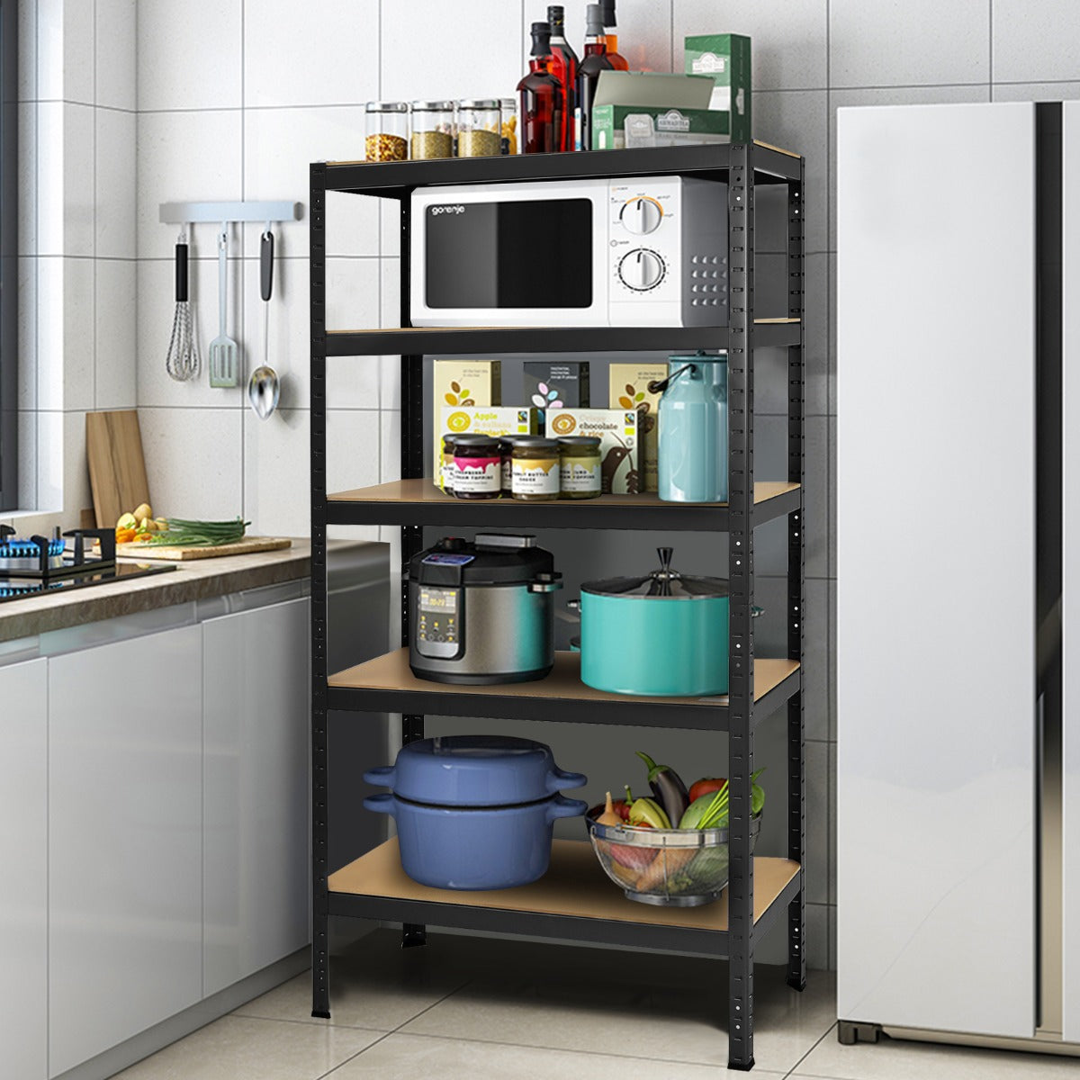 5-Tier Storage Shelves with Freestanding Shelving Unit for Garage-Black