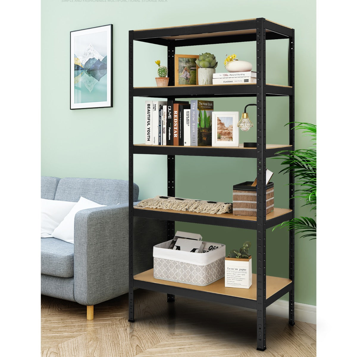 5-Tier Storage Shelves with Freestanding Shelving Unit for Garage-Black