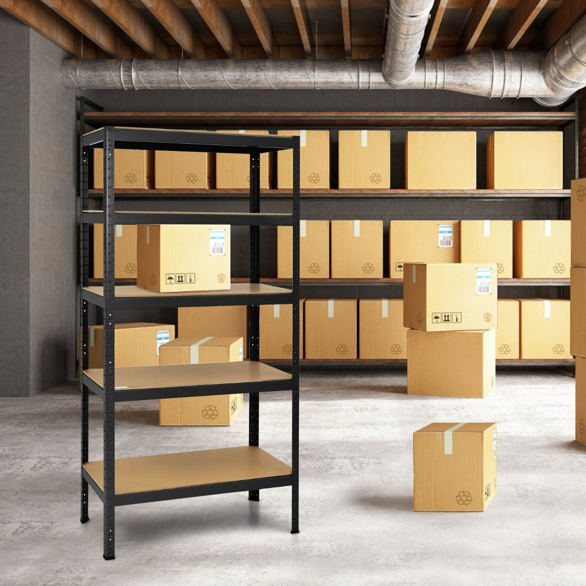 5-Tier Storage Shelves with Freestanding Shelving Unit for Garage-Black