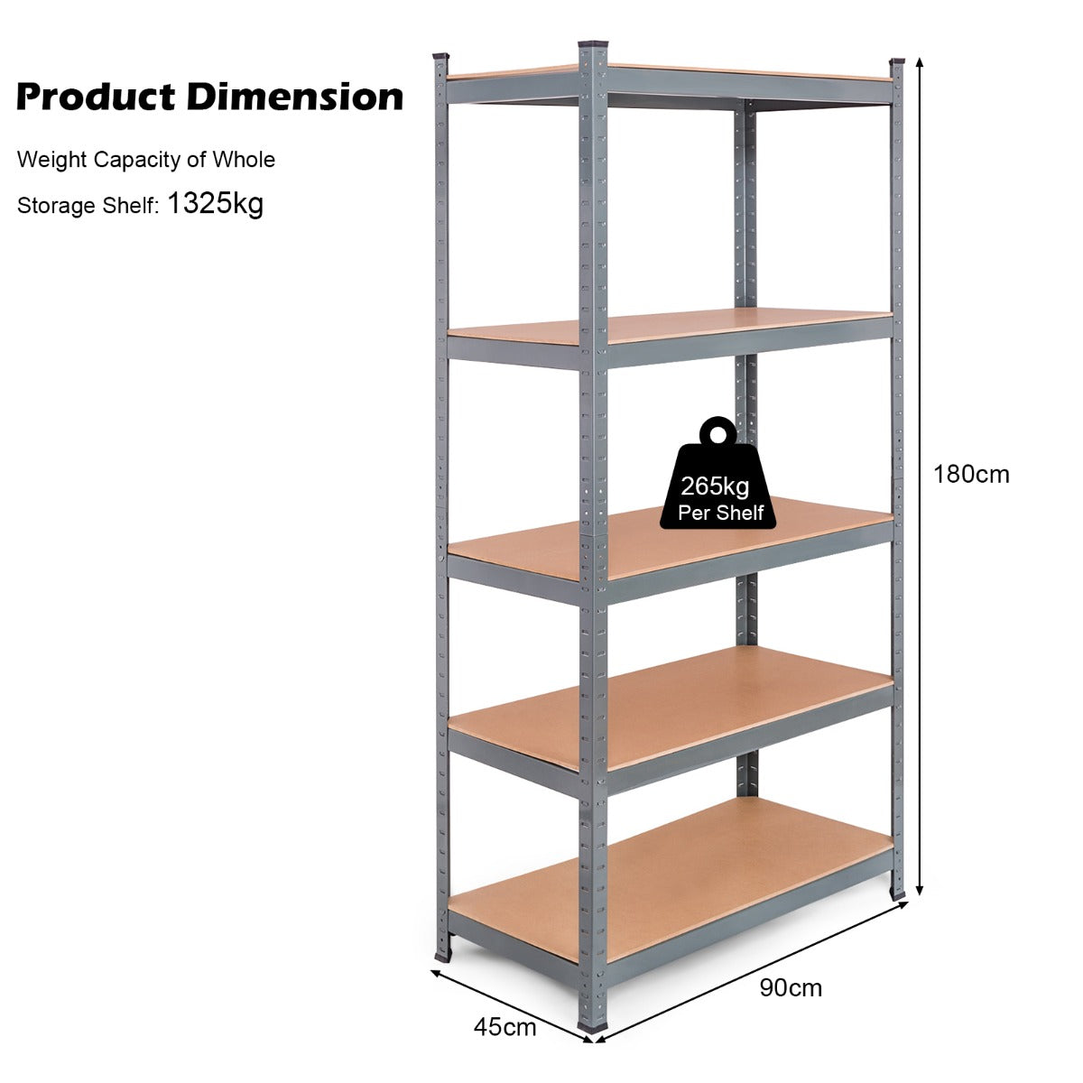 5-Tier Storage Shelves with Freestanding Shelving Unit for Garage-Grey