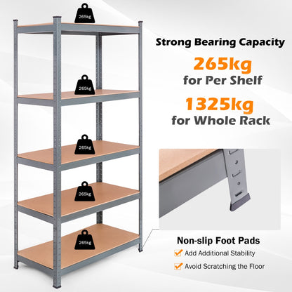 5-Tier Storage Shelves with Freestanding Shelving Unit for Garage-Grey