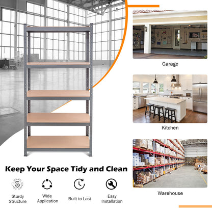 5-Tier Storage Shelves with Freestanding Shelving Unit for Garage-Grey