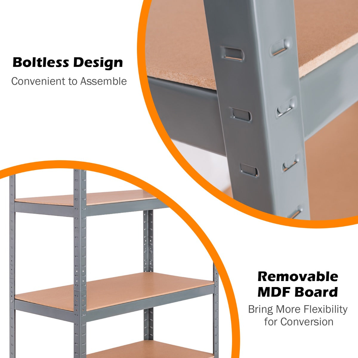5-Tier Storage Shelves with Freestanding Shelving Unit for Garage-Grey