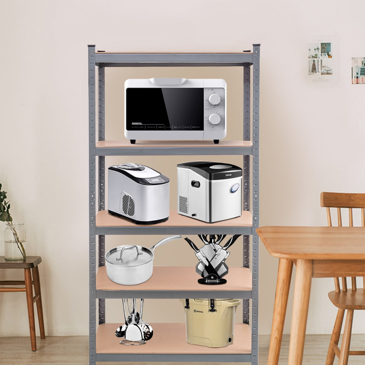 5-Tier Storage Shelves with Freestanding Shelving Unit for Garage-Grey