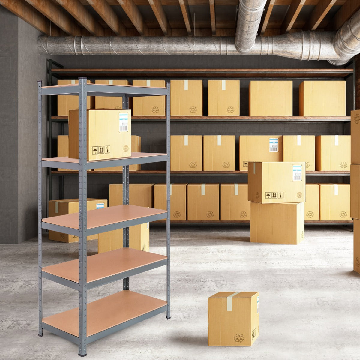 5-Tier Storage Shelves with Freestanding Shelving Unit for Garage-Grey
