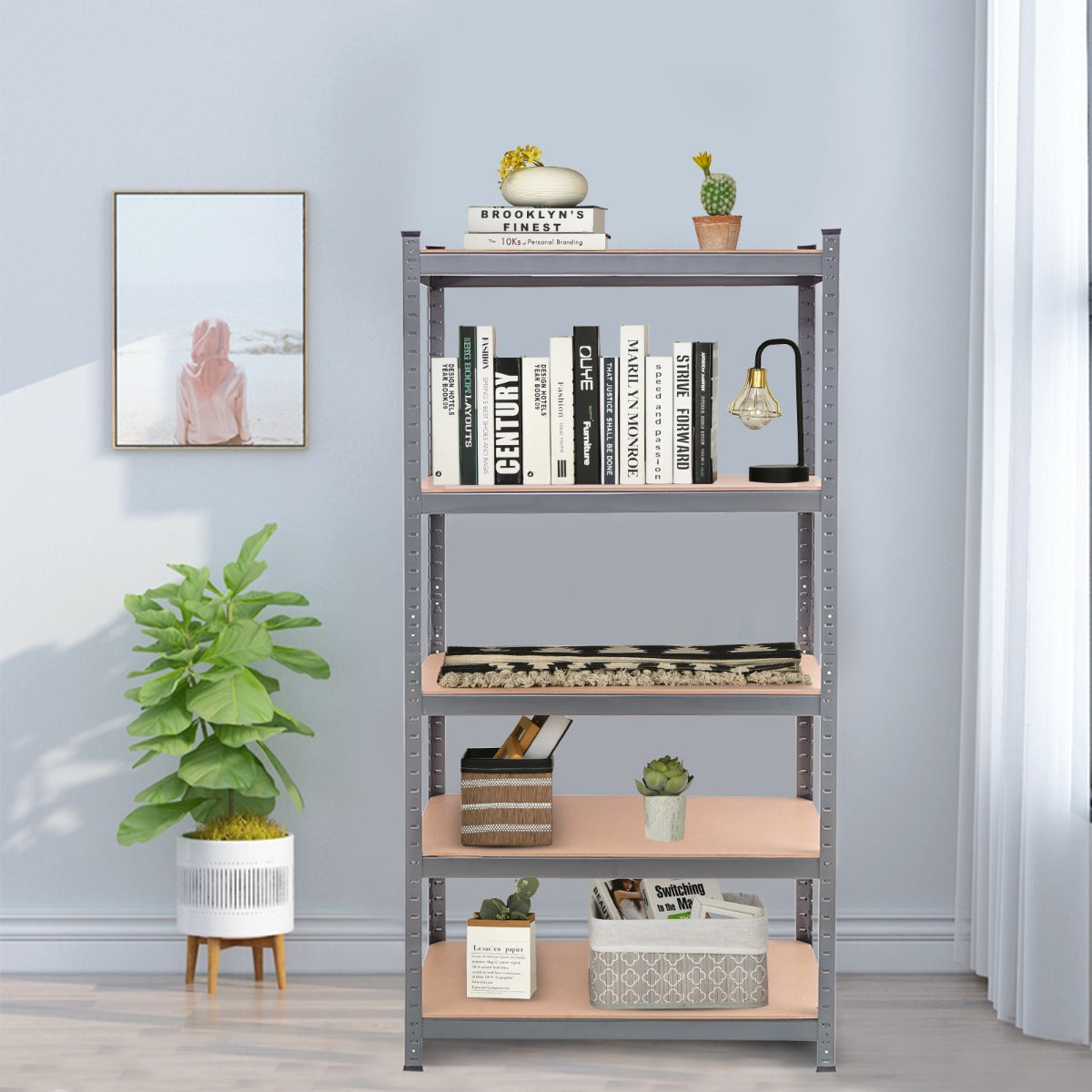 5-Tier Storage Shelves with Freestanding Shelving Unit for Garage-Grey