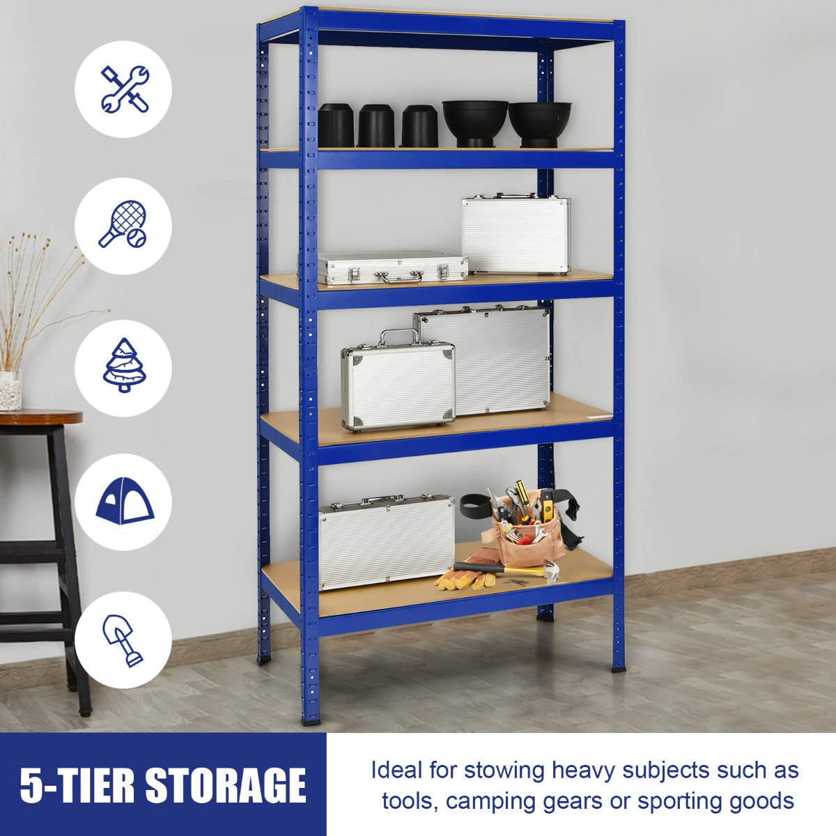 5-Tier Storage Shelves with Freestanding Shelving Unit for Garage-Navy