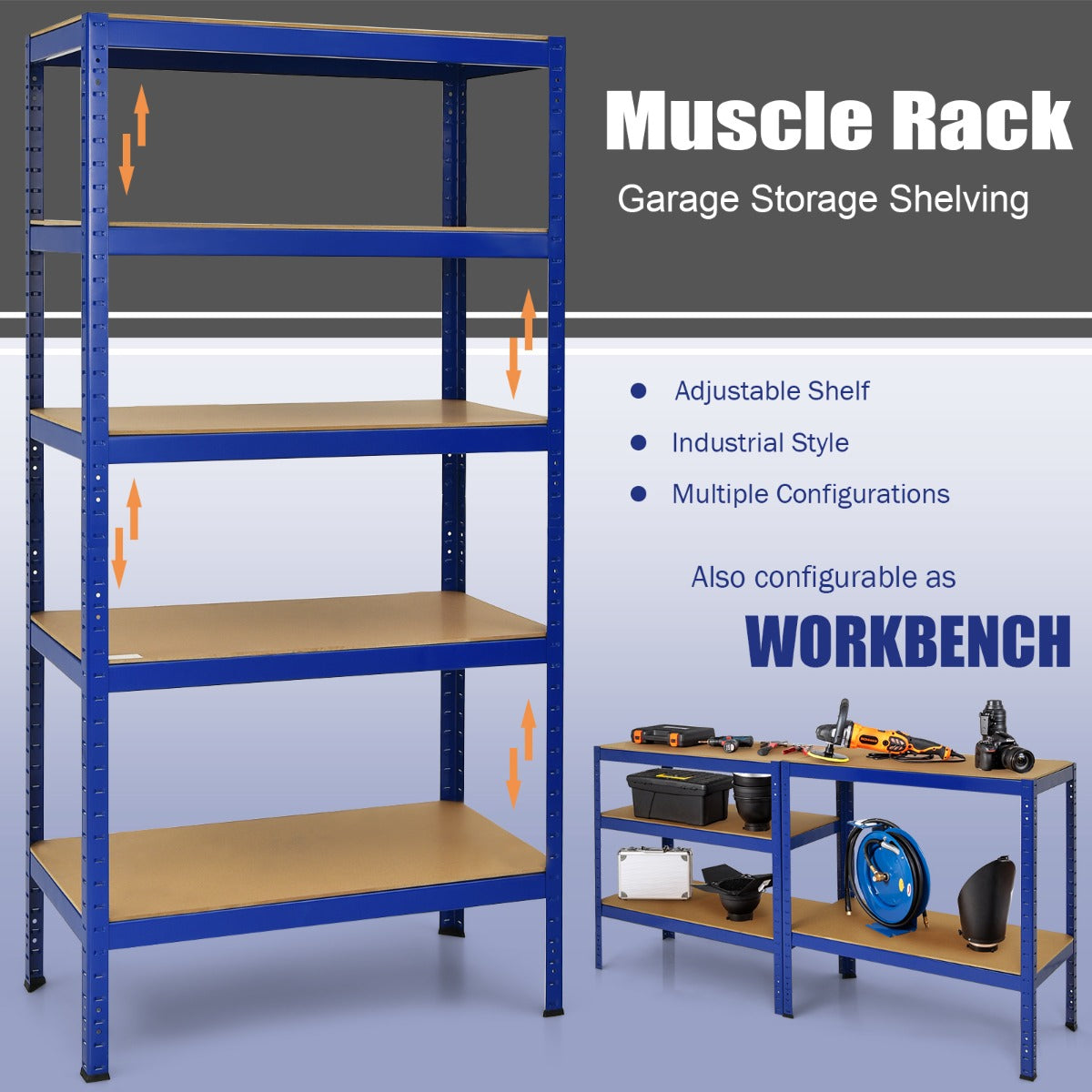 5-Tier Storage Shelves with Freestanding Shelving Unit for Garage-Navy