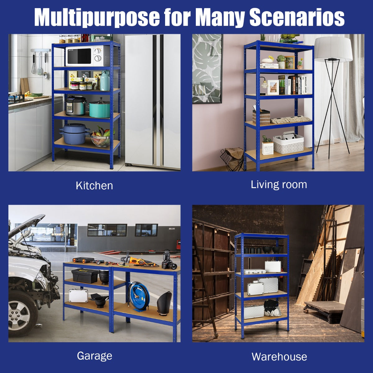 5-Tier Storage Shelves with Freestanding Shelving Unit for Garage-Navy