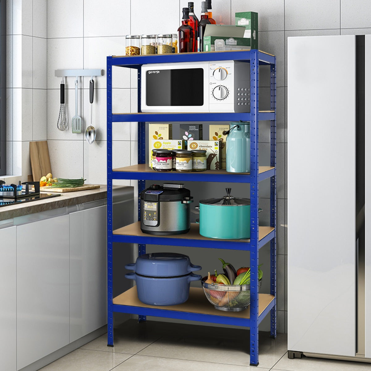 5-Tier Storage Shelves with Freestanding Shelving Unit for Garage-Navy