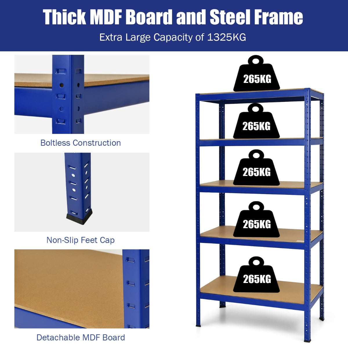 5-Tier Storage Shelves with Freestanding Shelving Unit for Garage-Navy