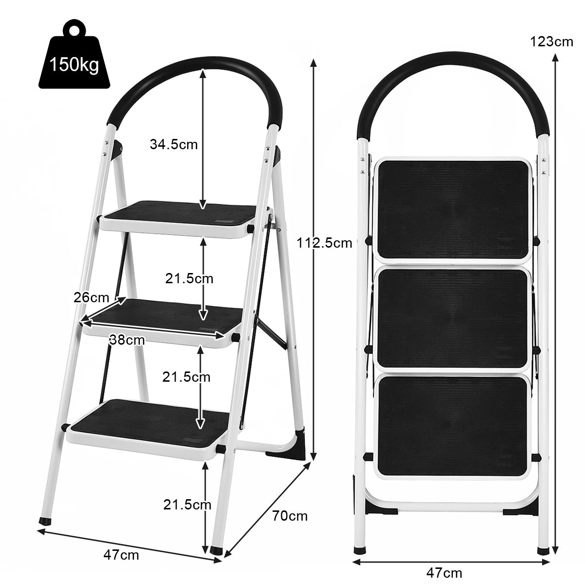 Costway Folding 3 Steps Iron Stepladder with Platform and Handrail