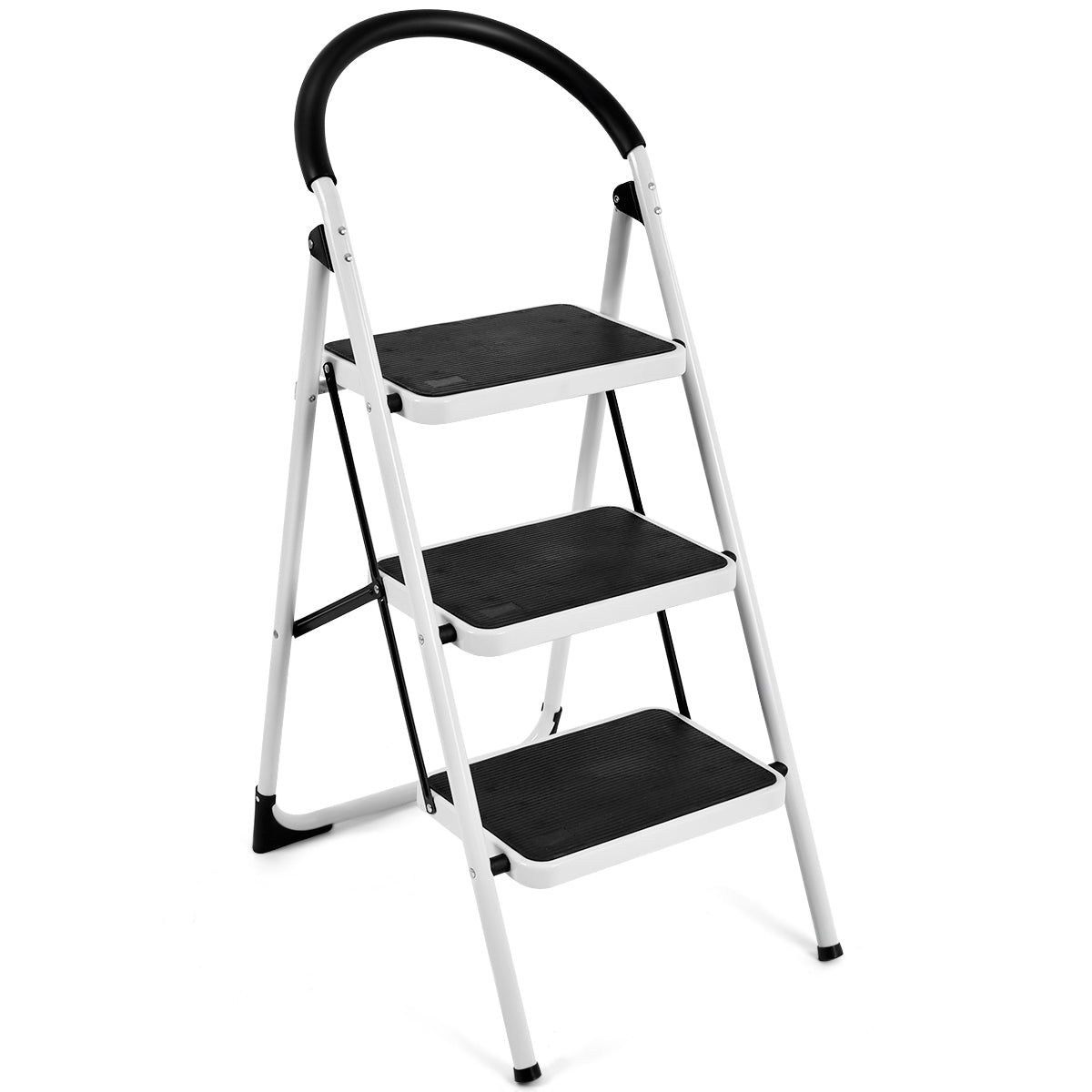 Costway Folding 3 Steps Iron Stepladder with Platform and Handrail
