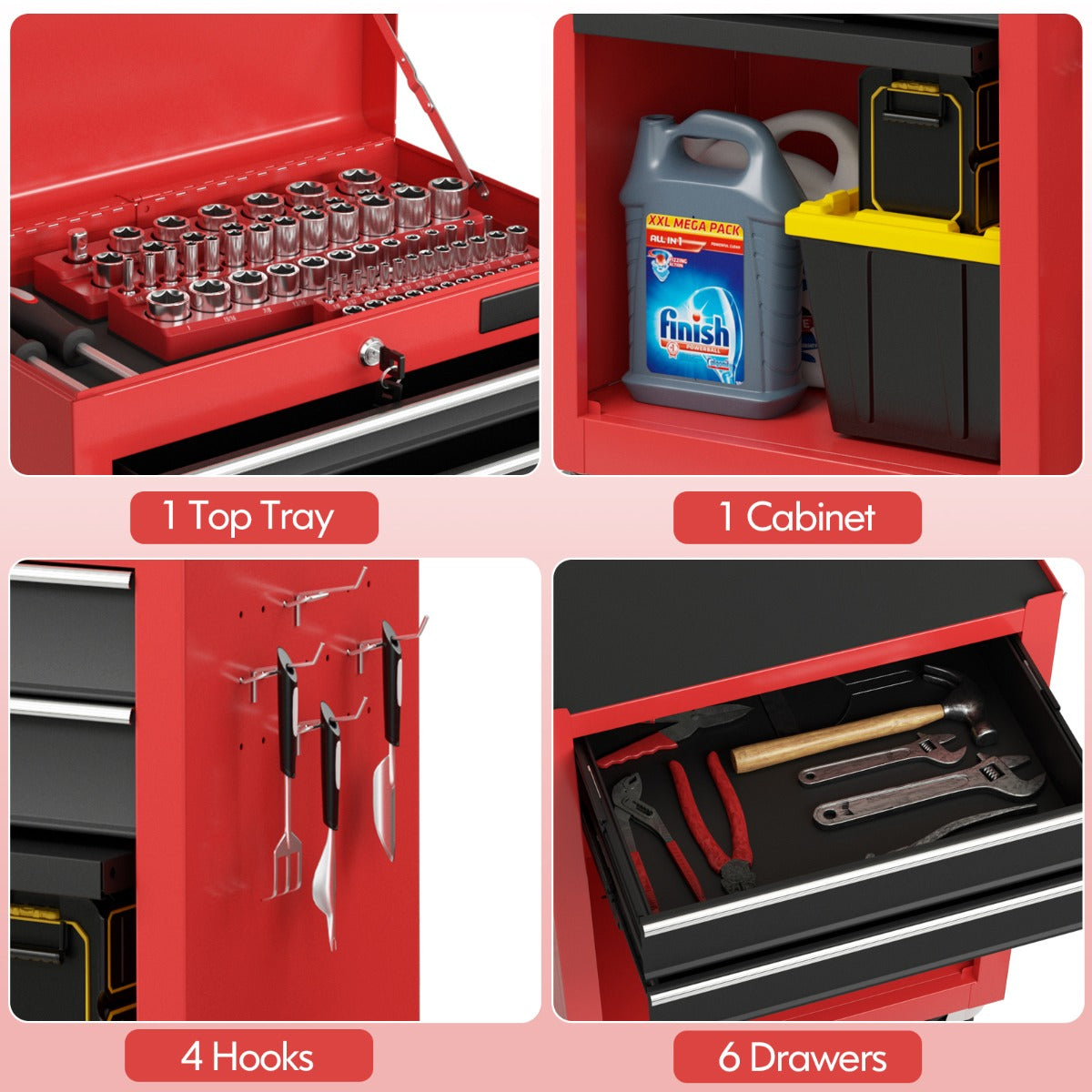 6-Drawer Rolling Lockable Tool Chest for Garage &amp; Factory &amp; Workshop -Multicolour