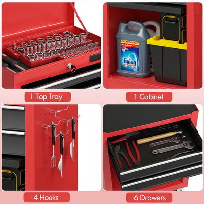6-Drawer Rolling Lockable Tool Chest for Garage &amp; Factory &amp; Workshop -Multicolour