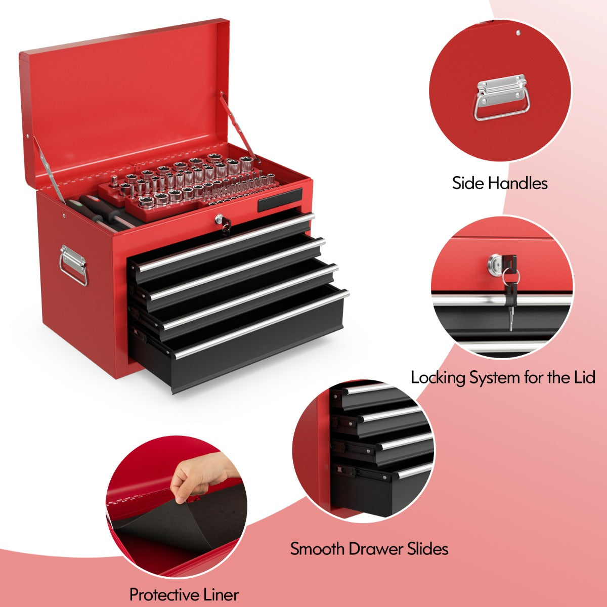 6-Drawer Rolling Lockable Tool Chest for Garage &amp; Factory &amp; Workshop -Multicolour