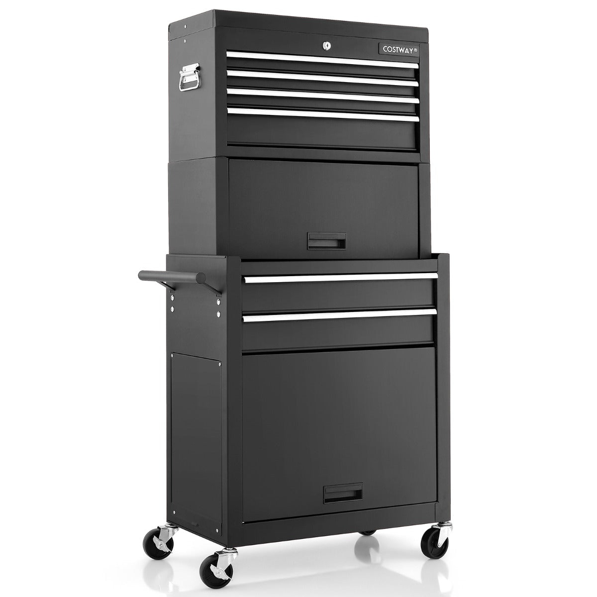 2-In-1 High Capacity Rolling Tool Chest with Handle &amp; 4 Wheels for Garage-Black