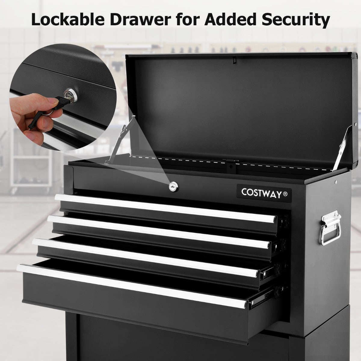 2-In-1 High Capacity Rolling Tool Chest with Handle &amp; 4 Wheels for Garage-Black