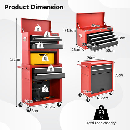 2-In-1 High Capacity Rolling Tool Chest with Handle &amp; 4 Wheels for Garage-Multicolour