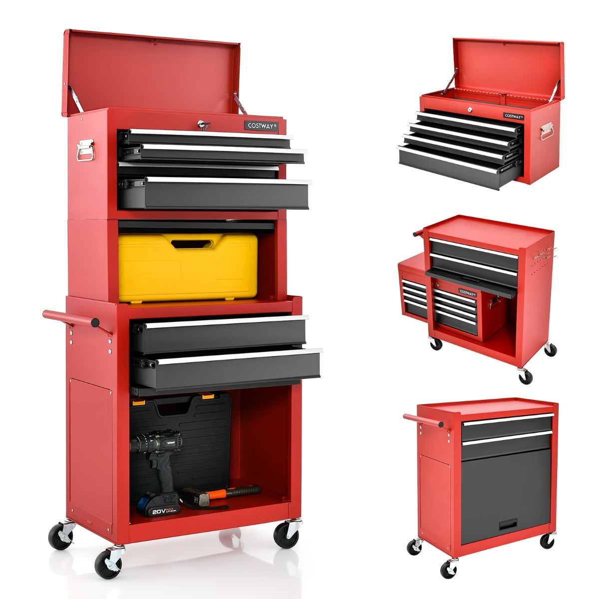 2-In-1 High Capacity Rolling Tool Chest with Handle &amp; 4 Wheels for Garage-Multicolour