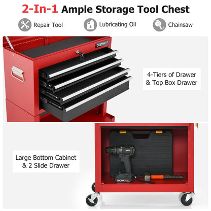 2-In-1 High Capacity Rolling Tool Chest with Handle &amp; 4 Wheels for Garage-Multicolour