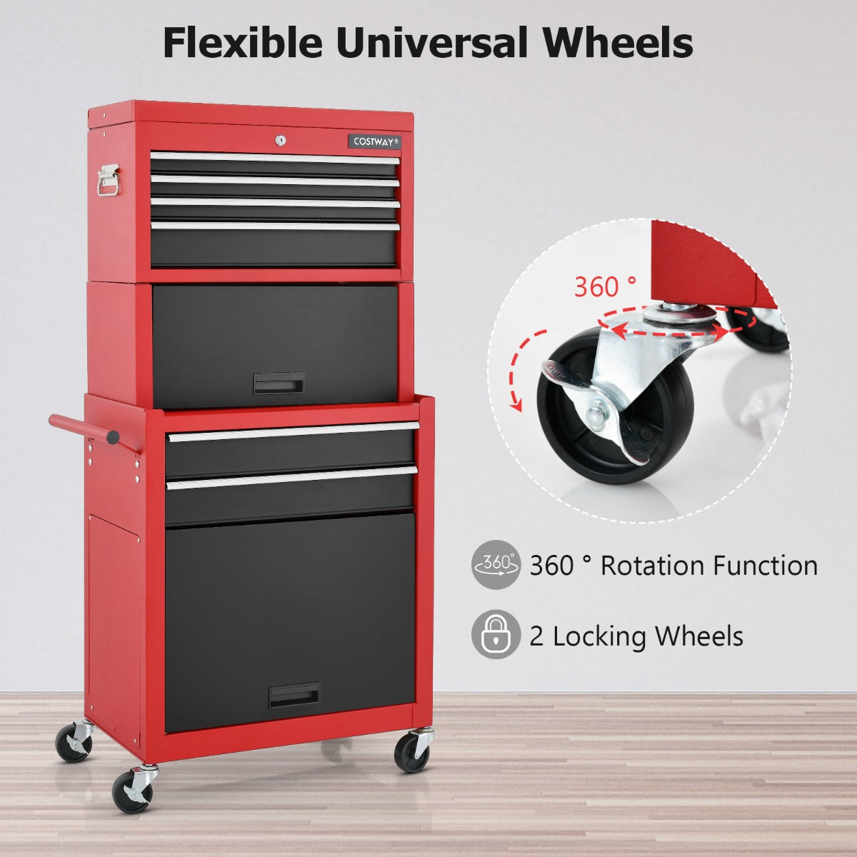 2-In-1 High Capacity Rolling Tool Chest with Handle &amp; 4 Wheels for Garage-Multicolour
