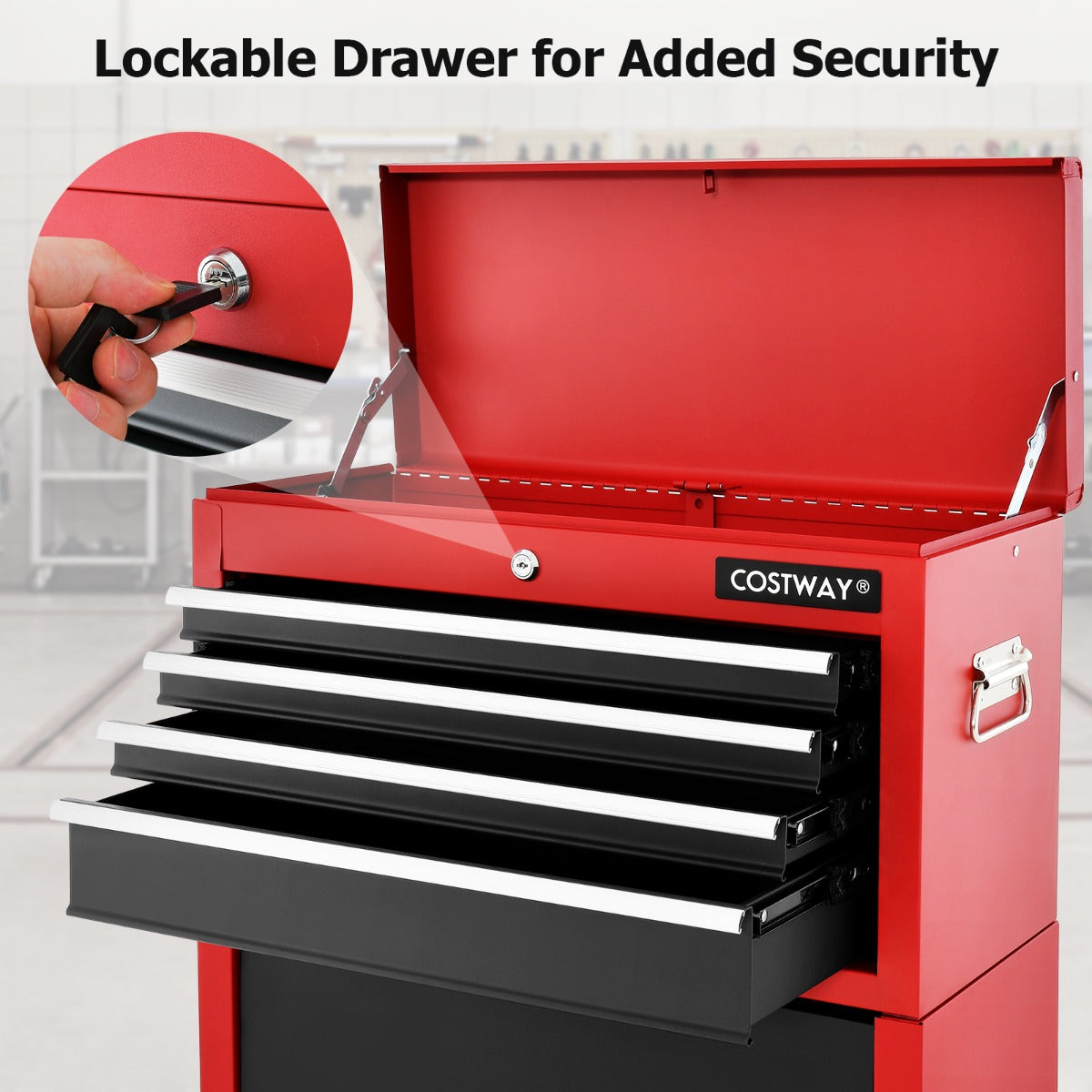 2-In-1 High Capacity Rolling Tool Chest with Handle &amp; 4 Wheels for Garage-Multicolour