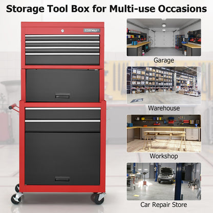 2-In-1 High Capacity Rolling Tool Chest with Handle &amp; 4 Wheels for Garage-Multicolour