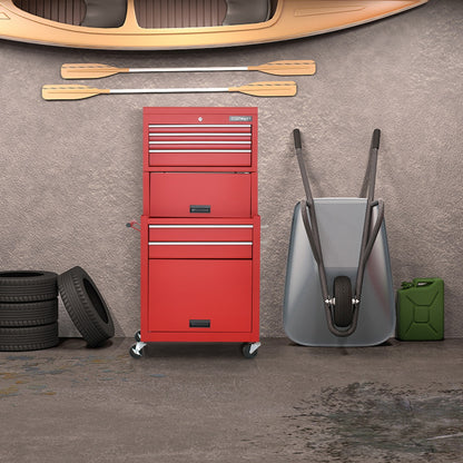 2-In-1 High Capacity Rolling Tool Chest with Handle &amp; 4 Wheels for Garage-Red