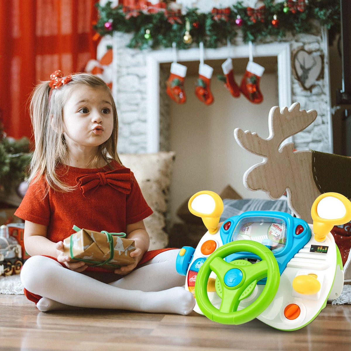 Kids Steering Wheel Simulated Driving Toy Set with Lights & Sounds
