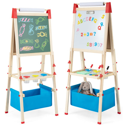Adjustable Height Double Sided Easel with Magnetic Chalkboard for Toddlers