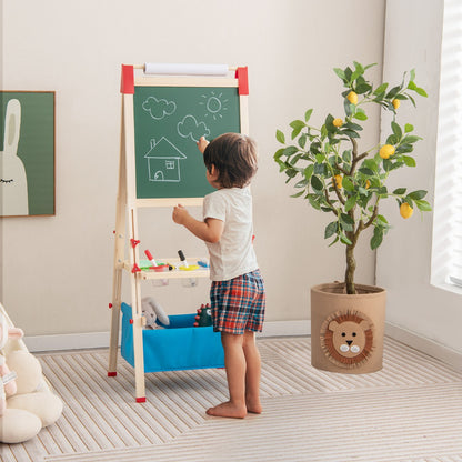 Adjustable Height Double Sided Easel with Magnetic Chalkboard for Toddlers