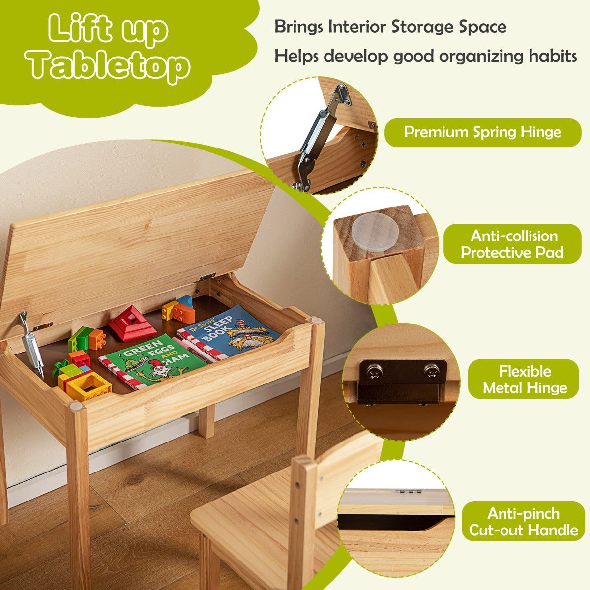 Toddler Activity Table with Chair and Paper Roll Holder-Natural