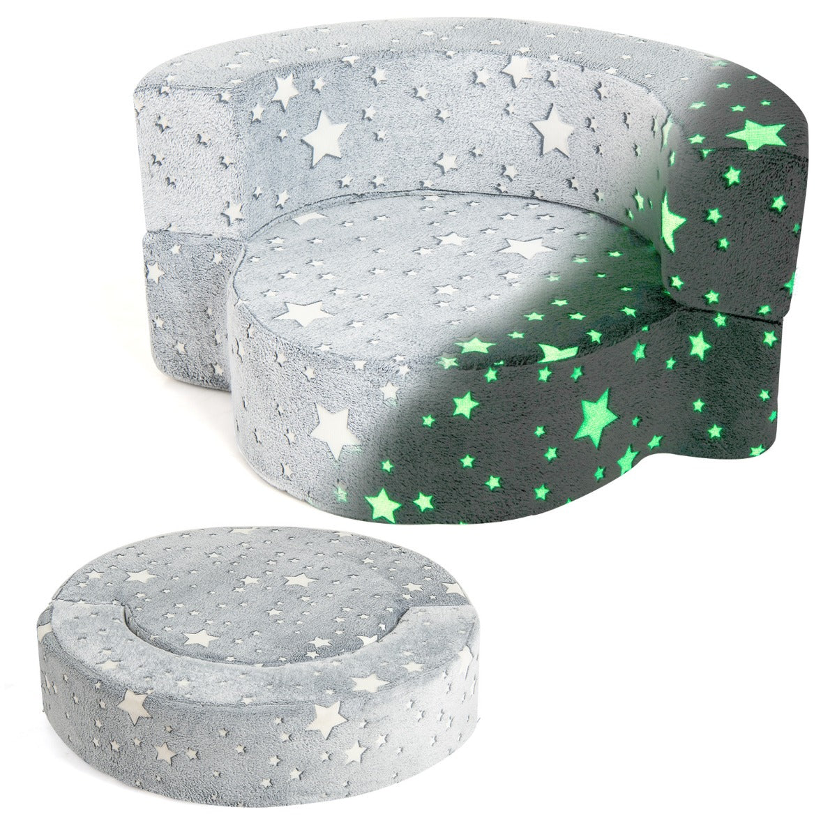 2-in-1 Toddler Chair Glow in the Dark Kids Couch with Removable and Washable Cover-Grey