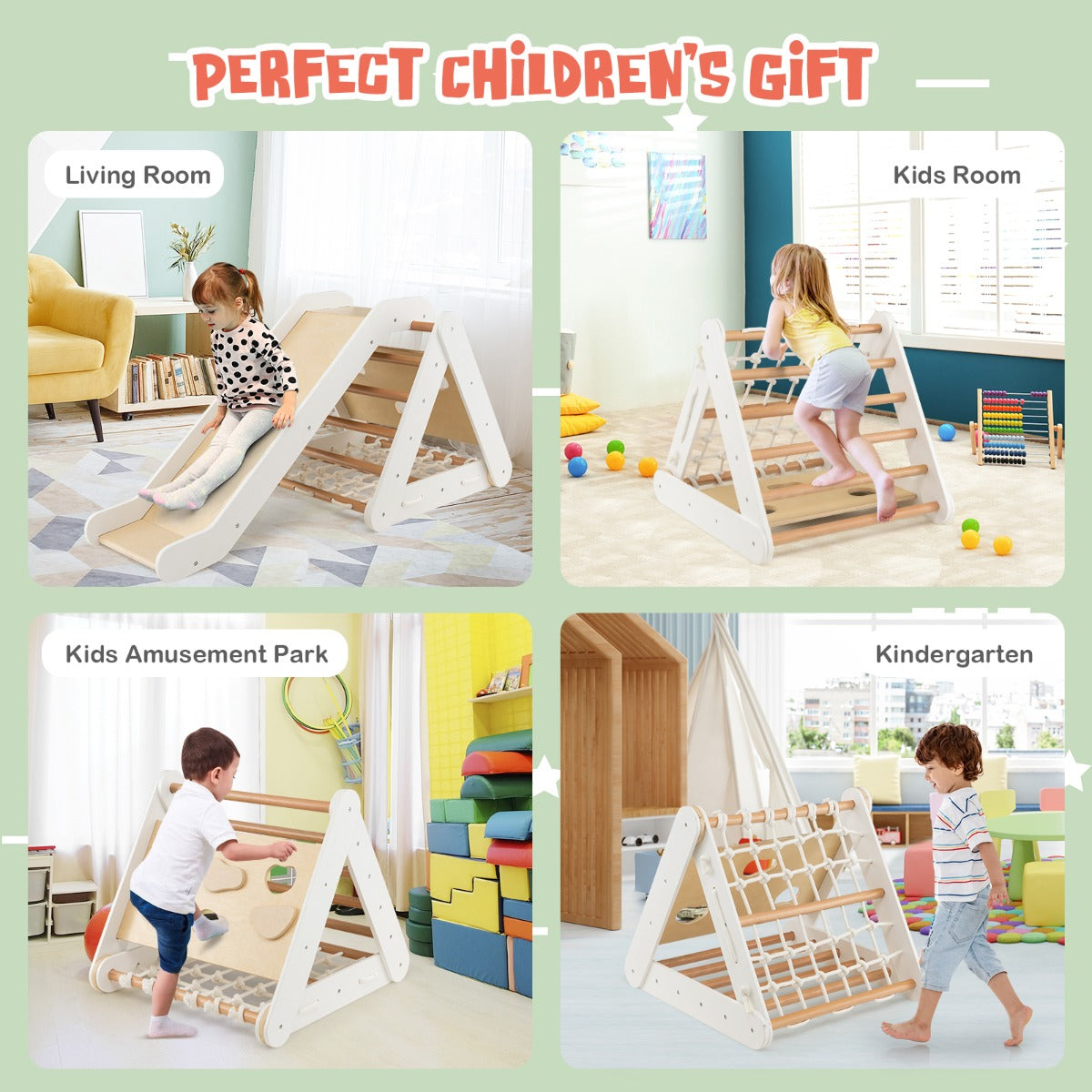 4-in-1 Toddler Climbing Toys with 3-Sided Triangle Climber