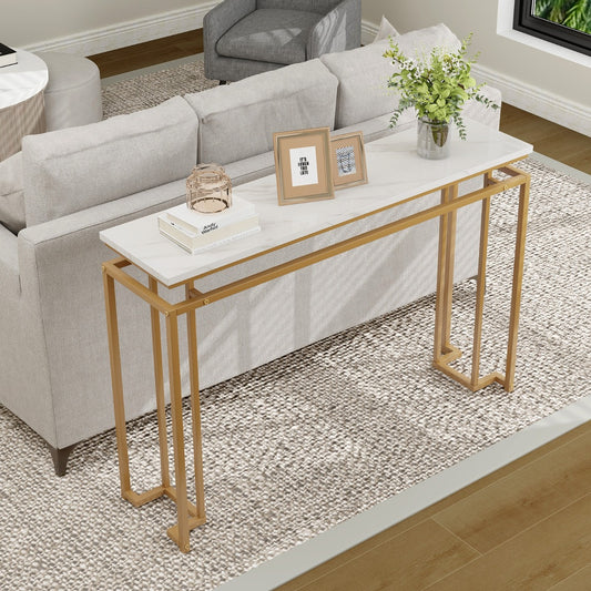 120 cm Faux Marble Top Console Table with Anti-toppling Kit