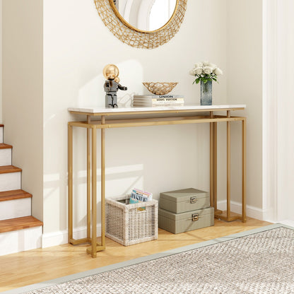 120 cm Faux Marble Top Console Table with Anti-toppling Kit