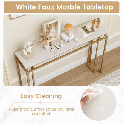 120 cm Faux Marble Top Console Table with Anti-toppling Kit