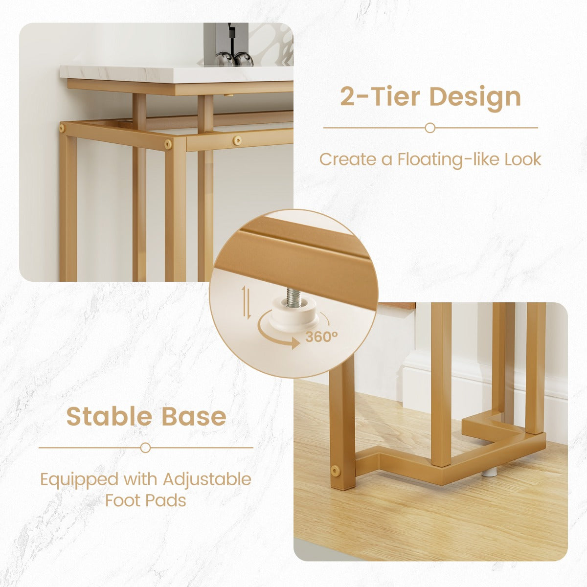 120 cm Faux Marble Top Console Table with Anti-toppling Kit