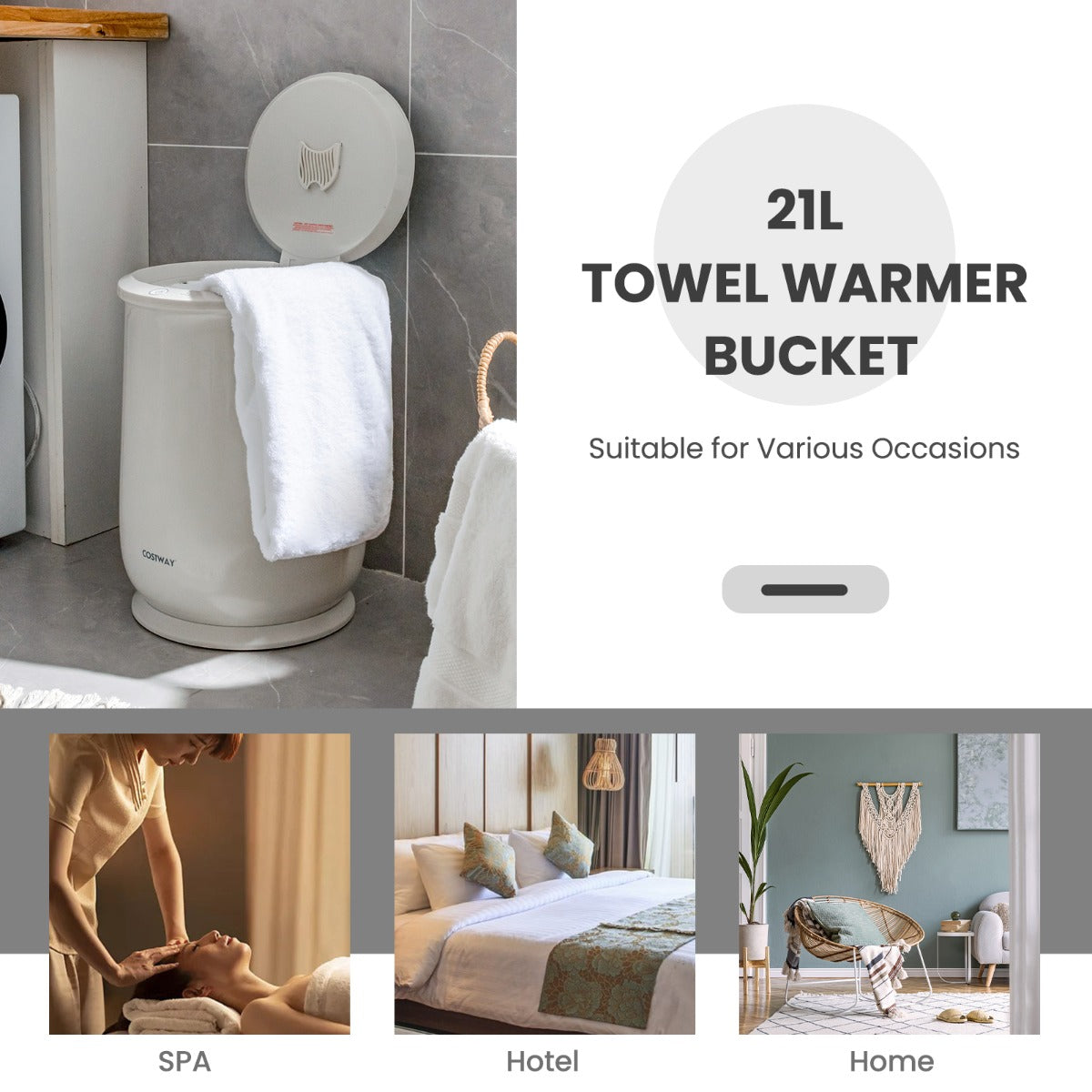 Towel Warmer Bucket with Flip-top Lid and Fragrance Holder-Grey